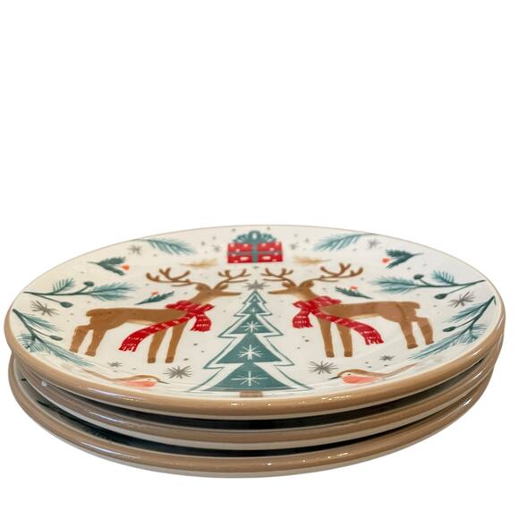 Prima Design WOODLAND CHRISTMAS DEER Ceramic Salad Plate 8.5in Set of 3 New - Picture 4 of 11